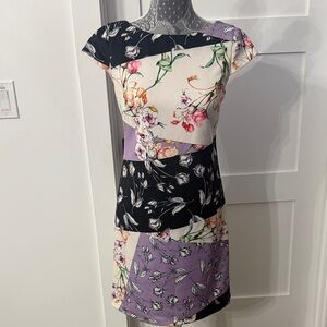 Vince Camuto Black and Purple Floral Mini Dress